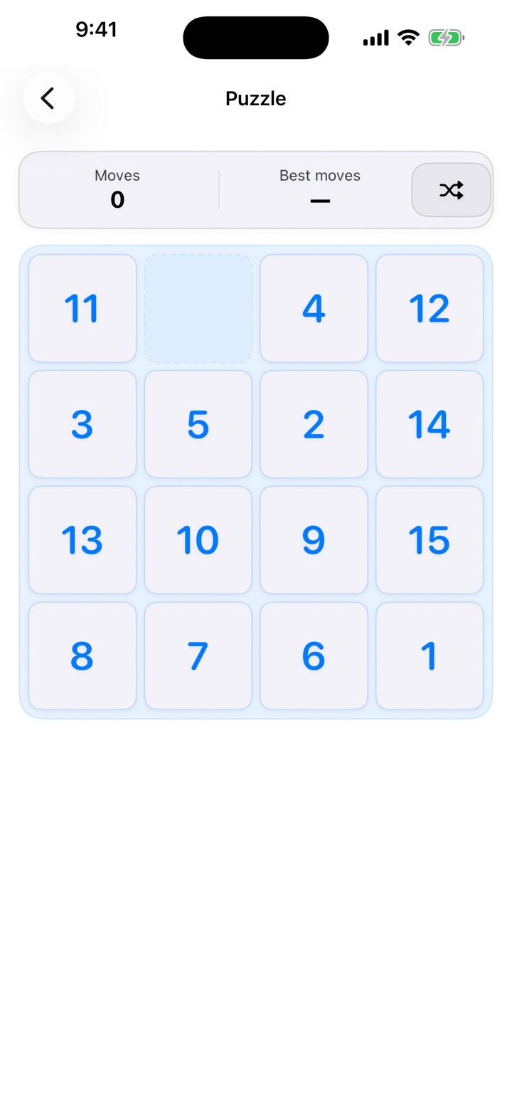 Number tile puzzle with moves, best moves, and shuffle controls