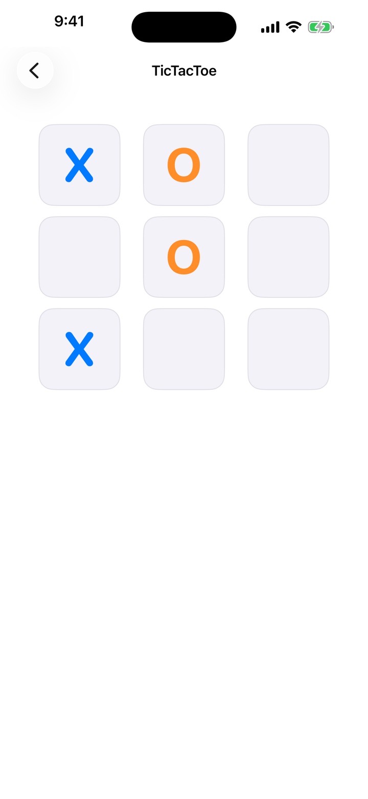 TicTacToe board showing blue crosses and orange circles