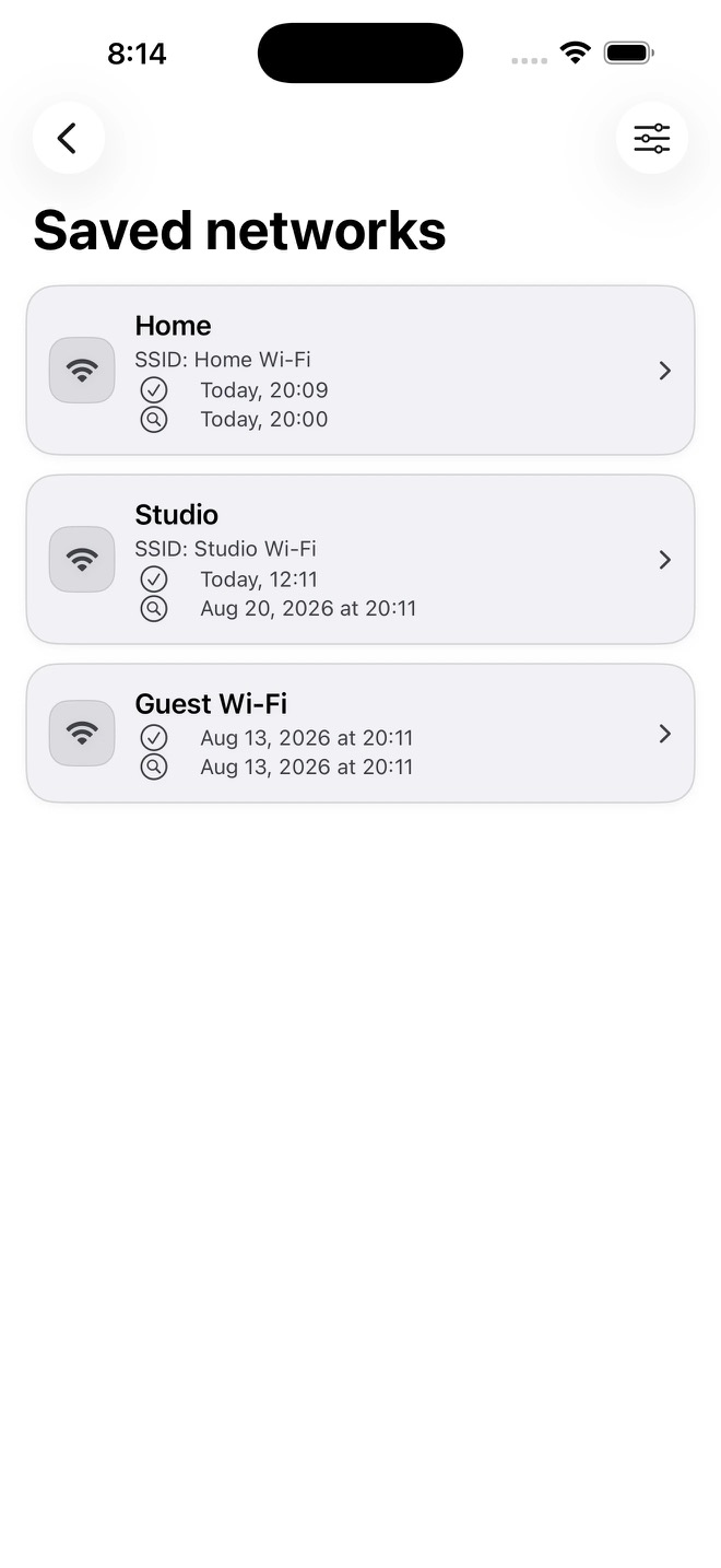 Previously saved Wi-Fi networks