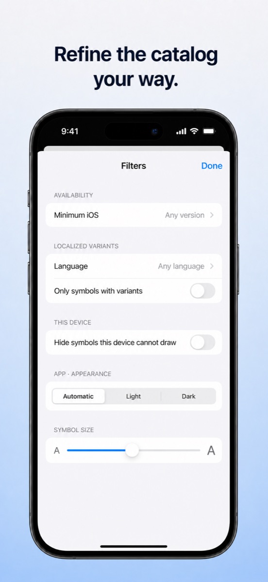 Catalog filters for availability, language, and appearance