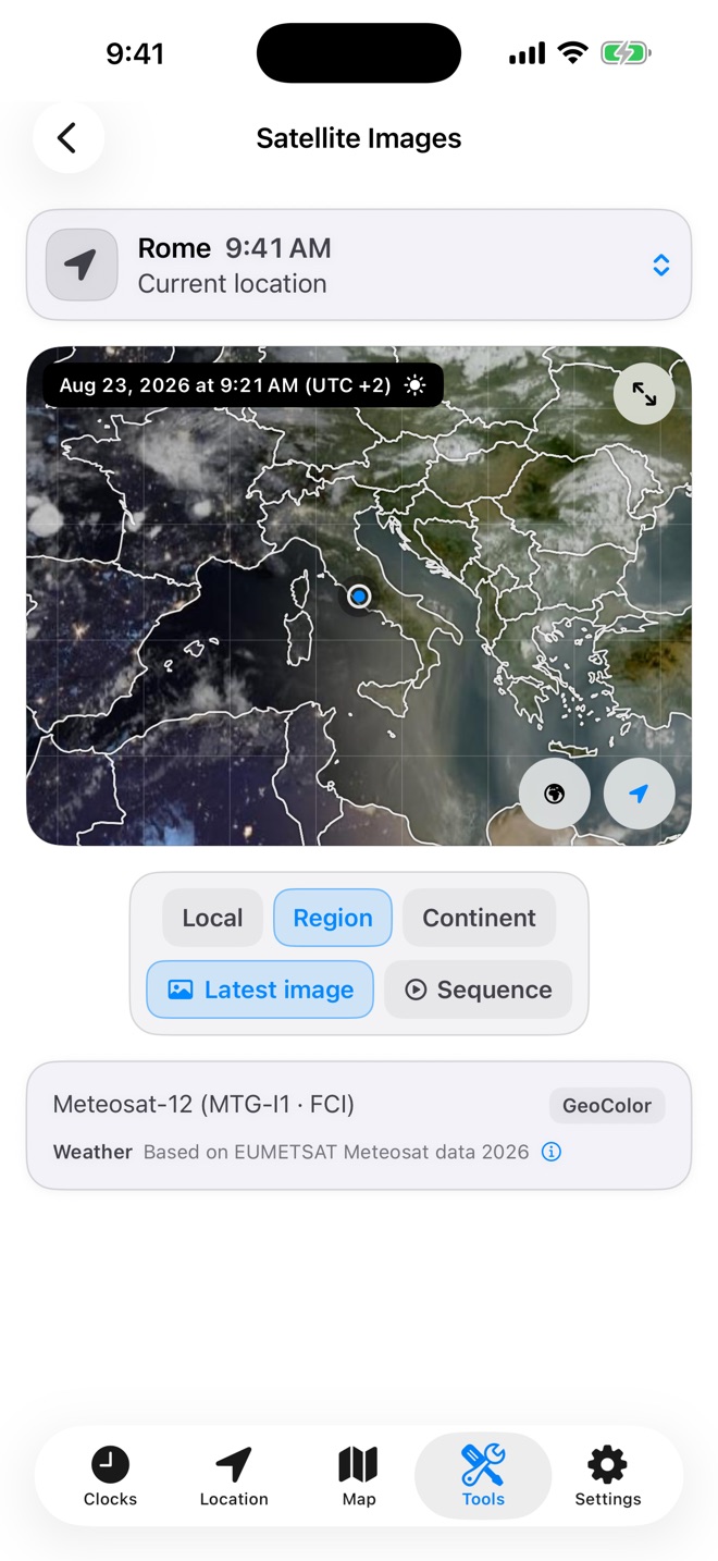 Satellite imagery screen centered on Rome